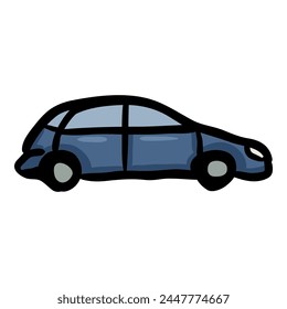 Vektorgrafik Einzelnes blaues Auto-Doodle-Symbol