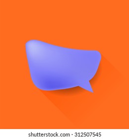 Vector Single Blue Speech Bubble Isolated on Orange Background. Long Shadow