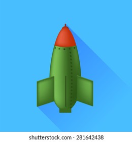 Vector Single Bomb Isolated on Blue Background. Long Shadow.
