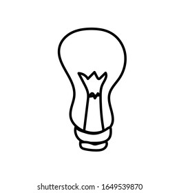 Vector single bulb. Ecological illustration doodle black line on a white isolated background. Design for social media, web, cards, textiles, wrapping paper, packaging, prints, coloring.