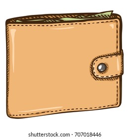 Vector Single Cartoon Beige Leather Wallet on White Background