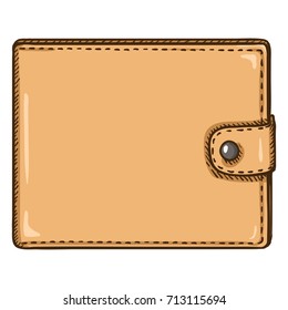 Vector Single Cartoon Beige Leather Wallet on White Background