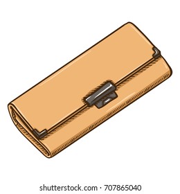Vector Single Cartoon Beige Womens Purse on White Background