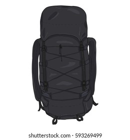 Vector Single Cartoon Big Black Hiking Backpack