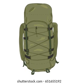 Vector Single Cartoon Big Khaki Hiking Backpack