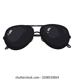 Vector Single Cartoon Black Aviator Sunglasses in Metal Rim