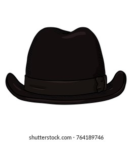 Vector Single Cartoon Black Classic Homburg Hat. Front View.