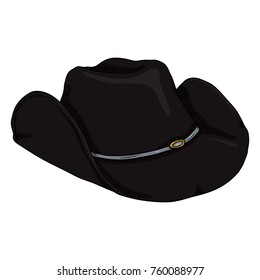 Vector Single Cartoon Black Cowboy Hat on White Bcakground