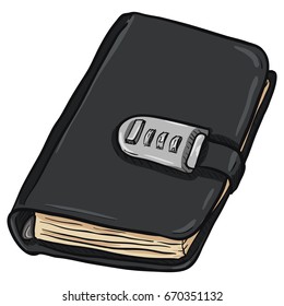 Vector Single Cartoon Black Leather Diary on White Background