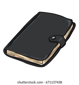 Vector Single Cartoon Black Leather Diary on White Background