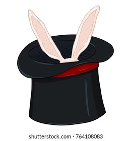 Vector Single Cartoon Black Magicians Hat with Bunnies Ears