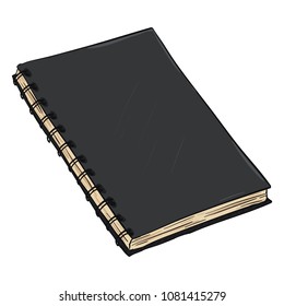 Vector Single Cartoon Black Spiral Notebook on White Background