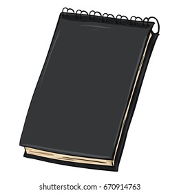 Vector Single Cartoon Black Spiral Notebook on White Background