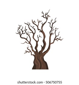 Vector Single Cartoon Brown Bare Tree on White Background