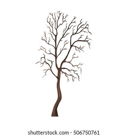 Vector Single Cartoon Brown Bare Tree on White Background
