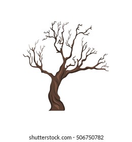 Vector Single Cartoon Brown Bare Tree on White Background