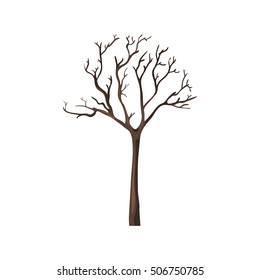 Vector Single Cartoon Brown Bare Tree on White Background