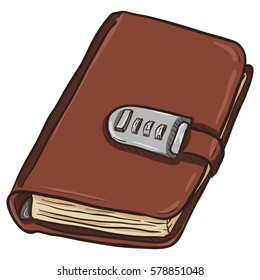 Vector Single Cartoon Brown Leather Diary on White Background