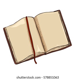 Vector Single Cartoon Brown Open Diary on White Background
