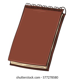 Vector Single Cartoon Brown Spiral Notebook on White Background