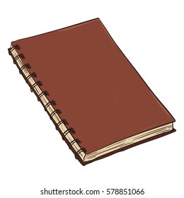 Vector Single Cartoon Brown Spiral Notebook On White Background