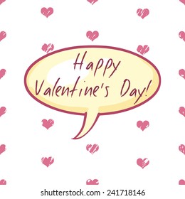 Vector Single Cartoon Bubble. Happy Valentines Day. Pink Heart Pattern Background.