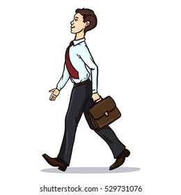 Vector Single Cartoon Business Character. Walking Office Worker with a Briefcase.
