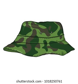 Vector Single Cartoon Camouflage Bucket Hat. Military Style Panama Hat