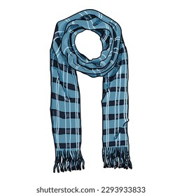 Vector Single Cartoon Checkered Blue and Black Woolen Scarf