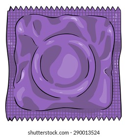 Vector Single Cartoon Condom in Purple Package