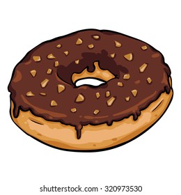 Vector Single Cartoon Doughnut with Chocolate Glaze