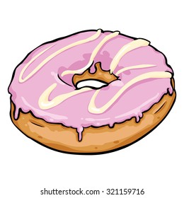 Vector Single Cartoon Doughnut with Pink Glaze