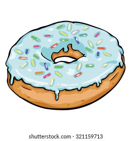 Vector Single Cartoon Doughnut with Turquoise Glaze