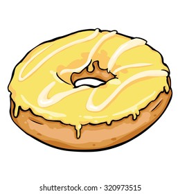 Vector Single Cartoon Doughnut with Yellow Glaze
