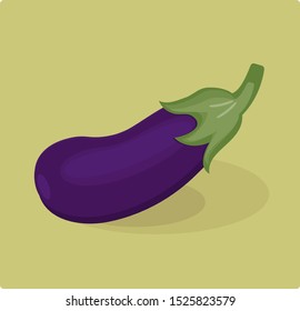 Vector Single Cartoon Eggplant. Eggplant on the yellow backgraund