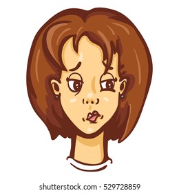 Vector Single Cartoon Female Character Emotion. Abashed Woman