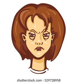 Vector Single Cartoon Female Character Emotion. Angry Woman