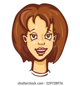 Vector Single Cartoon Female Character Emotion. Happy Woman