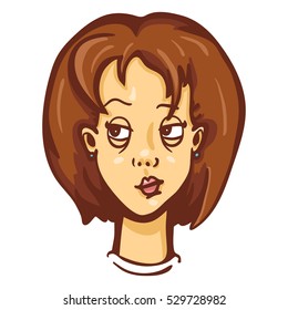 Vector Single Cartoon Female Character Emotion. Woman in Thought