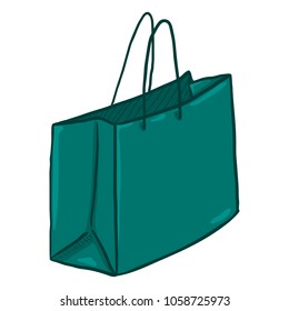 Vector Single Cartoon Green Plastic Shopping Bag on Isolated White Background