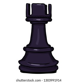 Vector Single Cartoon Illustration - Black Rook Chess Figure.