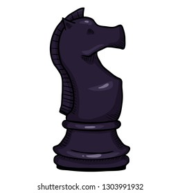 Vector Single Cartoon Illustration - Black Knight Chess Figure.