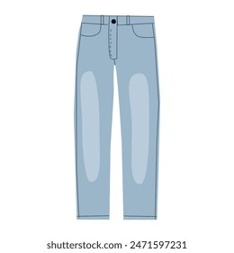 Vector Single Cartoon Illustration - Denim Jeans Pants. Front View. Basic wardrobe pants isolate on white background.