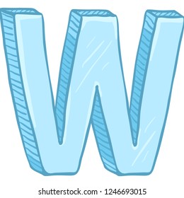 Vector Single Cartoon Illustration - Ice Blue Letter W