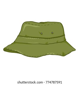 Vector Single Cartoon Khaki Bucket Hat. Military Style Panama Hat