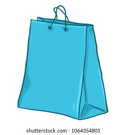 Vector Single Cartoon Light Blue Plastic Shopping Bag on Isolated White Background