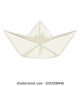 Vector Single Cartoon Origami White Paper Boat
