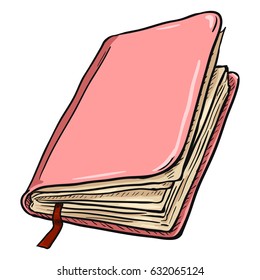 Vector Single Cartoon Pink Diary on White Background