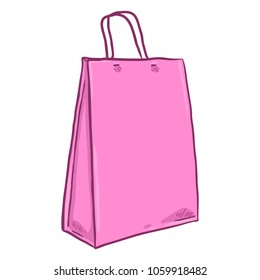 Vector Single Cartoon Pink Plastic Shopping Bag on Isolated White Background