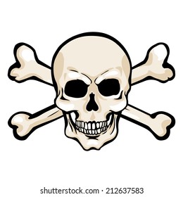 Vector Single Cartoon Pirate Skull with Cross Bones